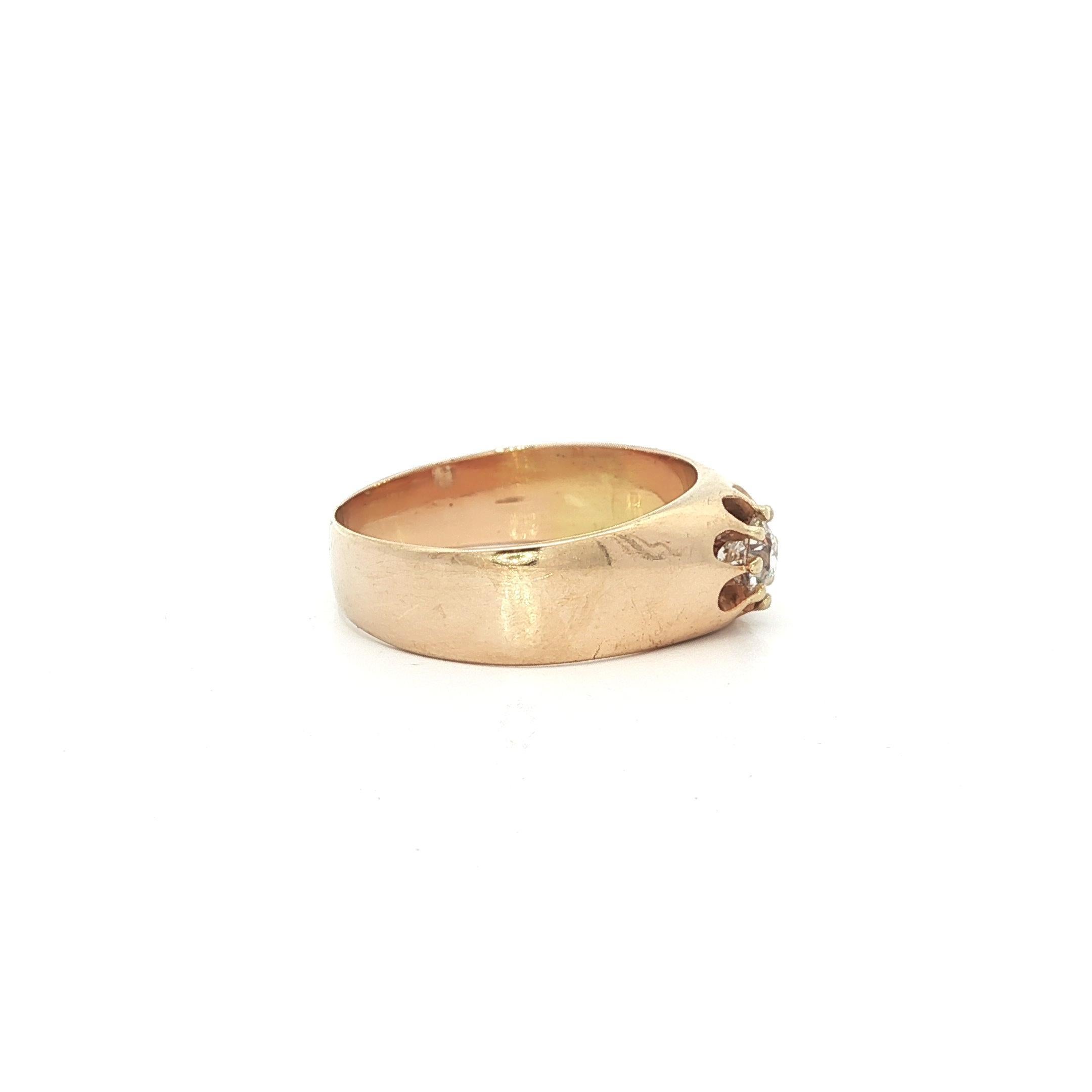 Ancienne bague victorienne en or jaune Belcher Solitaire 0.18ct Old European Diamond Ring Pour femmes en vente