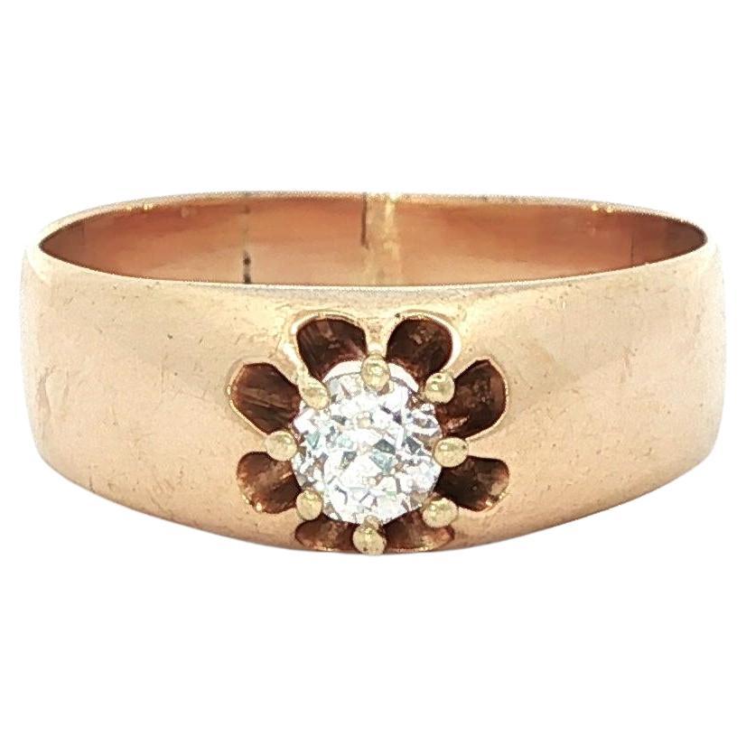 Ancienne bague victorienne en or jaune Belcher Solitaire 0.18ct Old European Diamond Ring