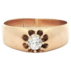Ancienne bague victorienne en or jaune Belcher Solitaire 0.18ct Old European Diamond Ring