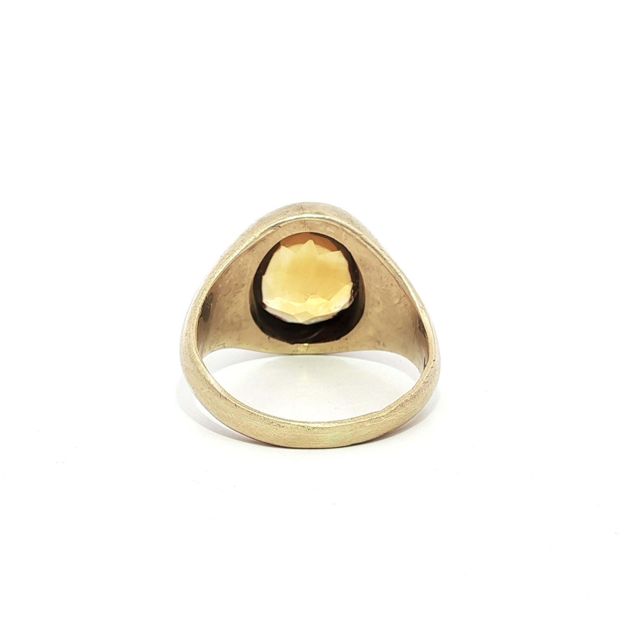 -Pierre(s)
(1) Citrine véritable naturelle - taille ovale - sertie - couleur orange - 11.8 x 9.9mm (approx.)

Matière : Or jaune 10k massif
Poids : 7,40 grammes
Taille de la bague : 6,5 (ajustée sur un doigt, veuillez nous contacter avant l'achat
