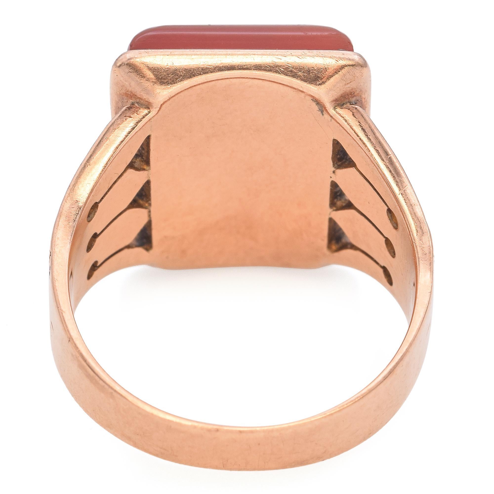 Antique Victorian Yellow Gold Carnelian Intaglio Signet Ring For Sale 4