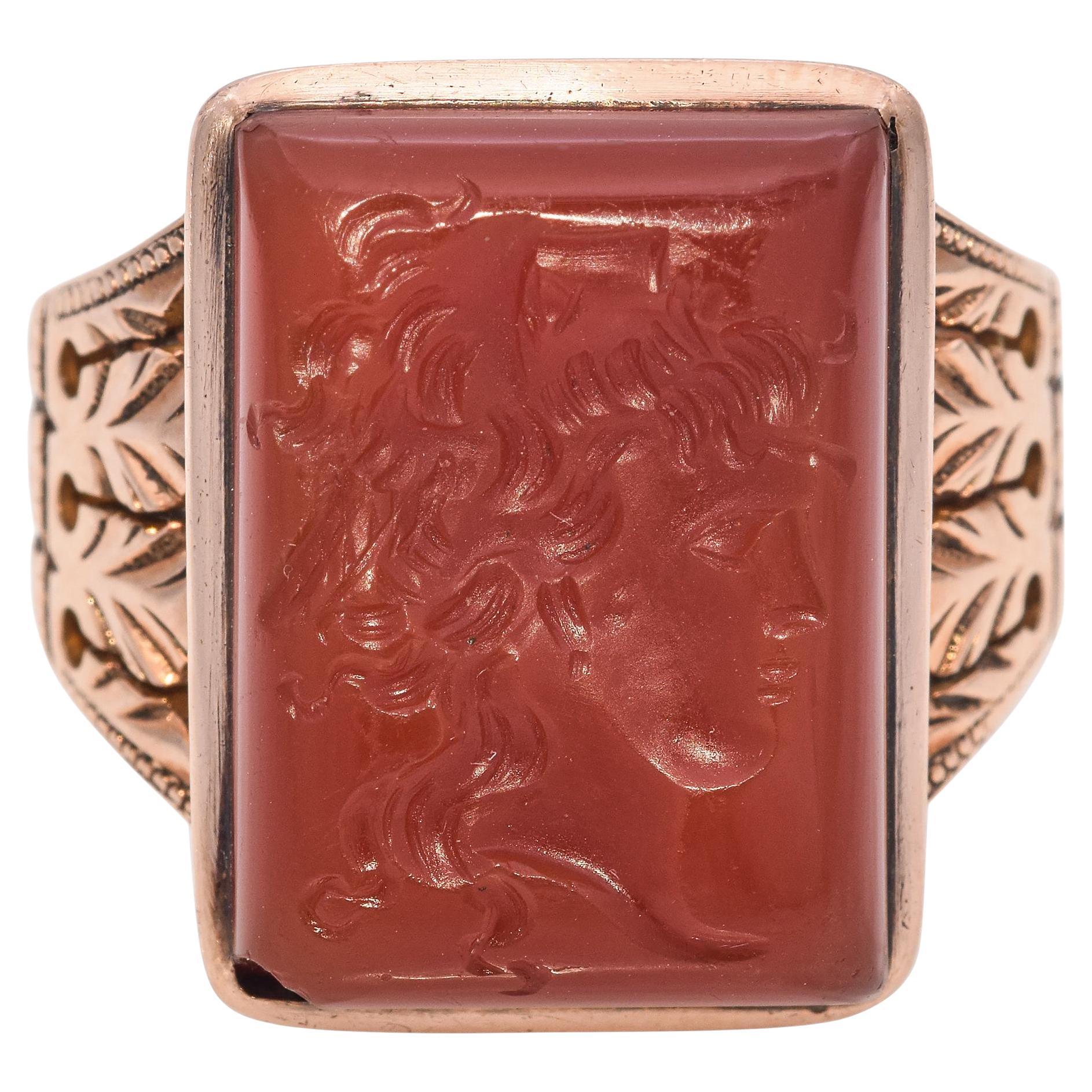 Antique Victorian Yellow Gold Carnelian Intaglio Signet Ring
