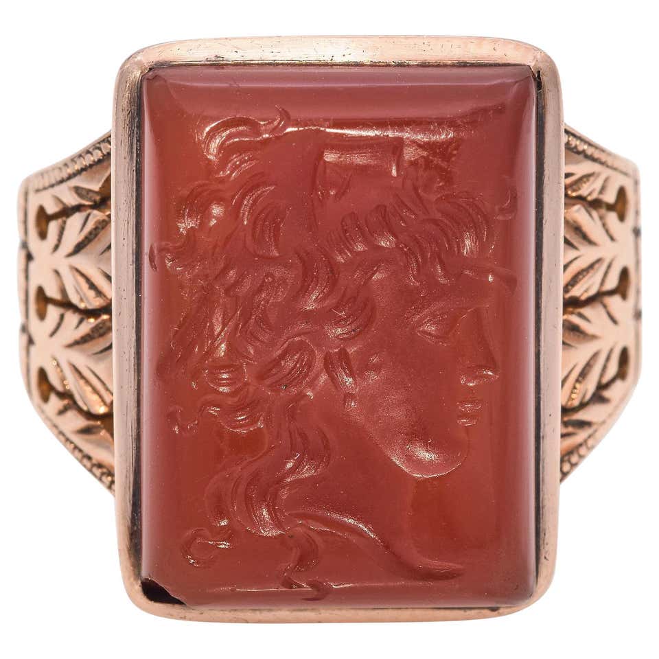 Antique Signet Ring Intaglio Bull Taurus Carnelian 18K Yellow Gold ØUS7 ...