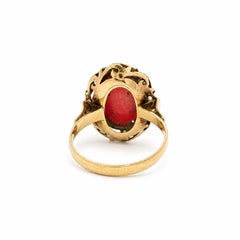 Antique Victorian Yellow Gold Carved Flower Coral Open Work Dinner Ring