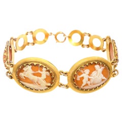 Antique Victorian Yellow Gold Carved Shell Cameo Cherub Panels Bracelet