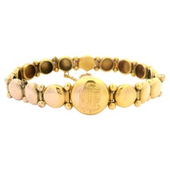 Antique Victorian Yellow Gold Circular Link Bracelet w/ Safety Chain