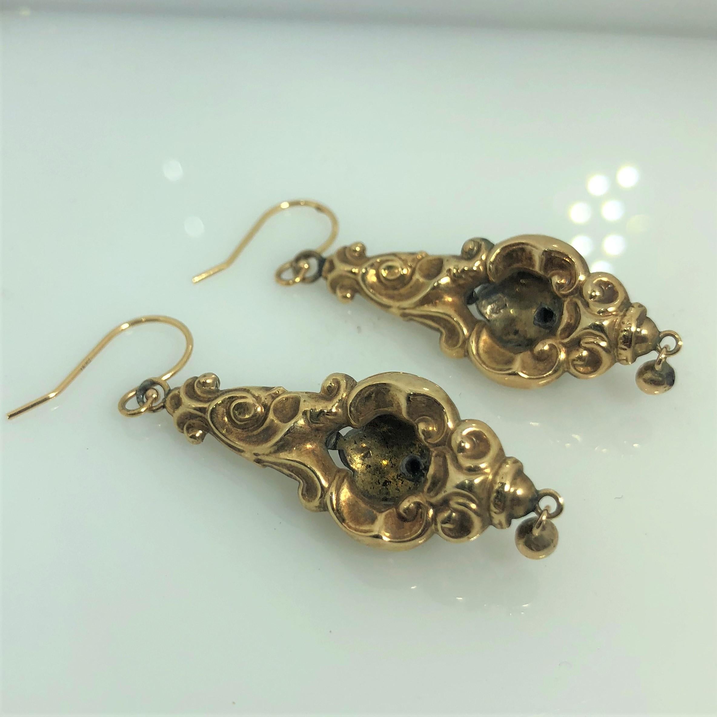 Women's or Men's Antique Victorian Yellow Gold Coral and Seed Pearl Earrings