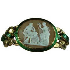 Used Victorian Yellow Gold Enamel Zeus and Nemesis Shell Cameo Bracelet