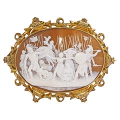 Antique Victorian Yellow Gold Intervention of the Sabine Women Cameo Brooch