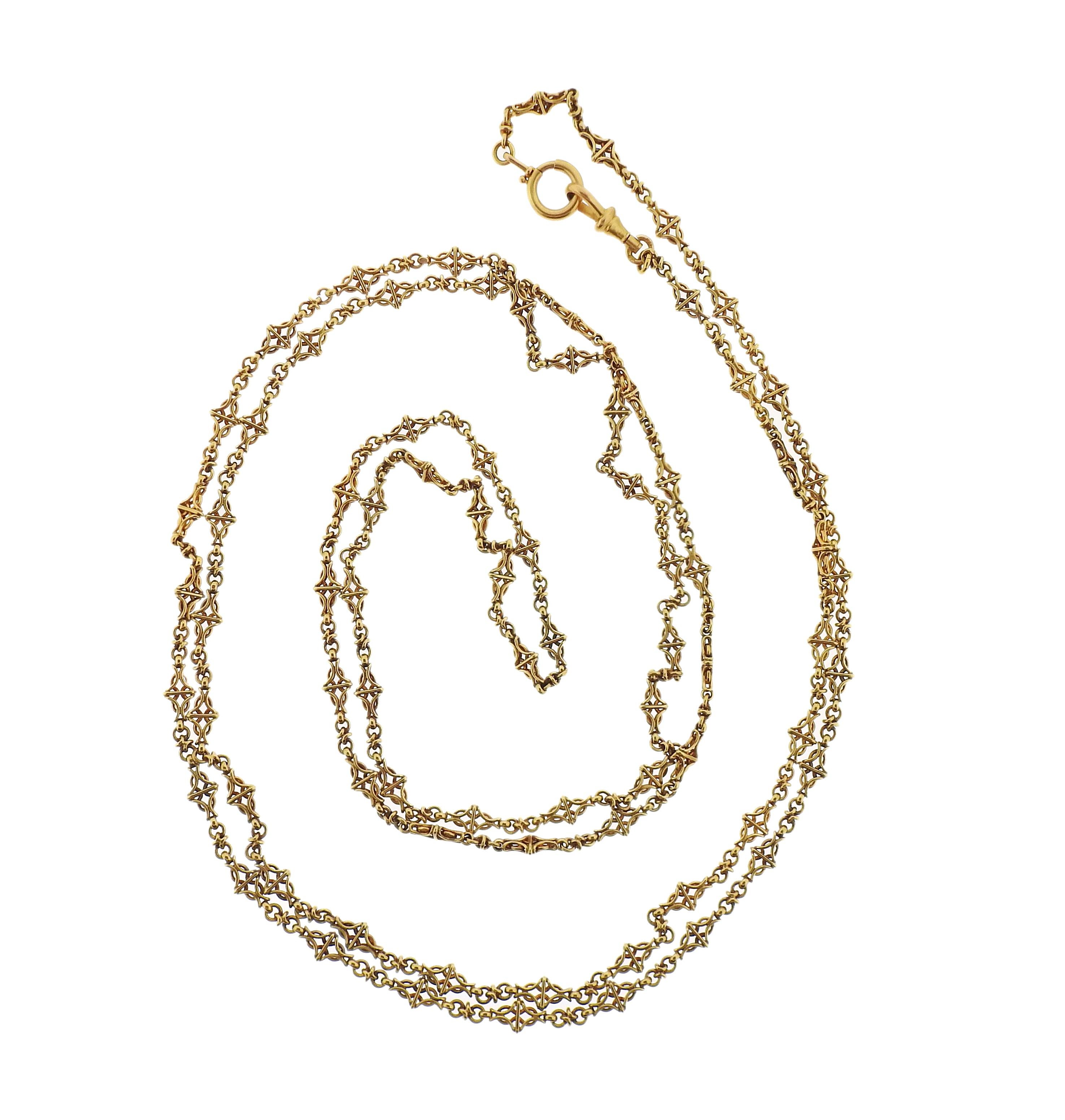 Antike viktorianische 18-karätige Goldkette mit Aufsatz für einen Anhänger. Die Halskette ist 61