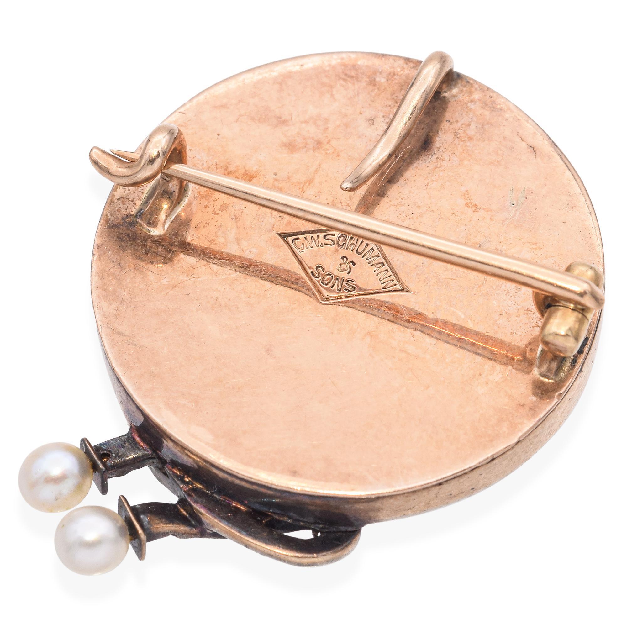 Antique Victorian Yellow Gold Miniature Portrait Brooch With Rose Cut Diamonds For Sale 1