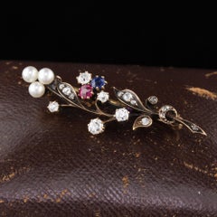 Antique Victorian Yellow Gold and Old Cut Diamond Bouquet Brooch