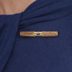 Antique Victorian Yellow Gold Old Mine Cushion Sapphire Ornate Detailed Bar Pin