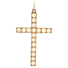 Antique Victorian Yellow Gold & Opal Large Cross Charm Pendant