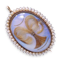 Antique Victorian Yellow Gold Pearl and Guilloche Enamel Keepsake Brooch