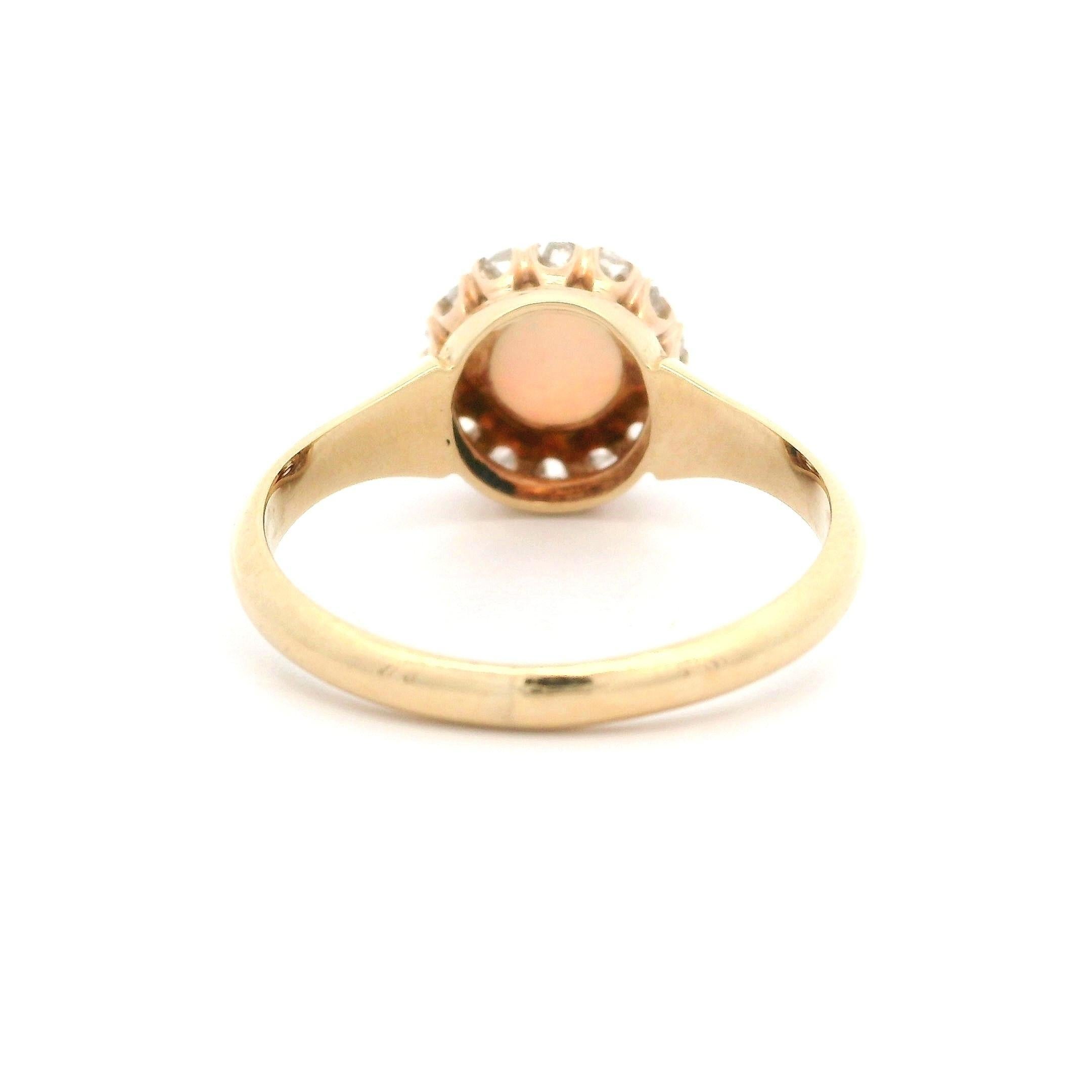 Women's Antique Victorian Yellow Gold Round Opal w/ 0.20ctw Diamond Halo Ring For Sale