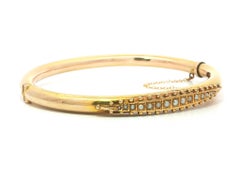 Antique Victorian Yellow Gold Seed Pearl Hinged Tube Bangle Bracelet