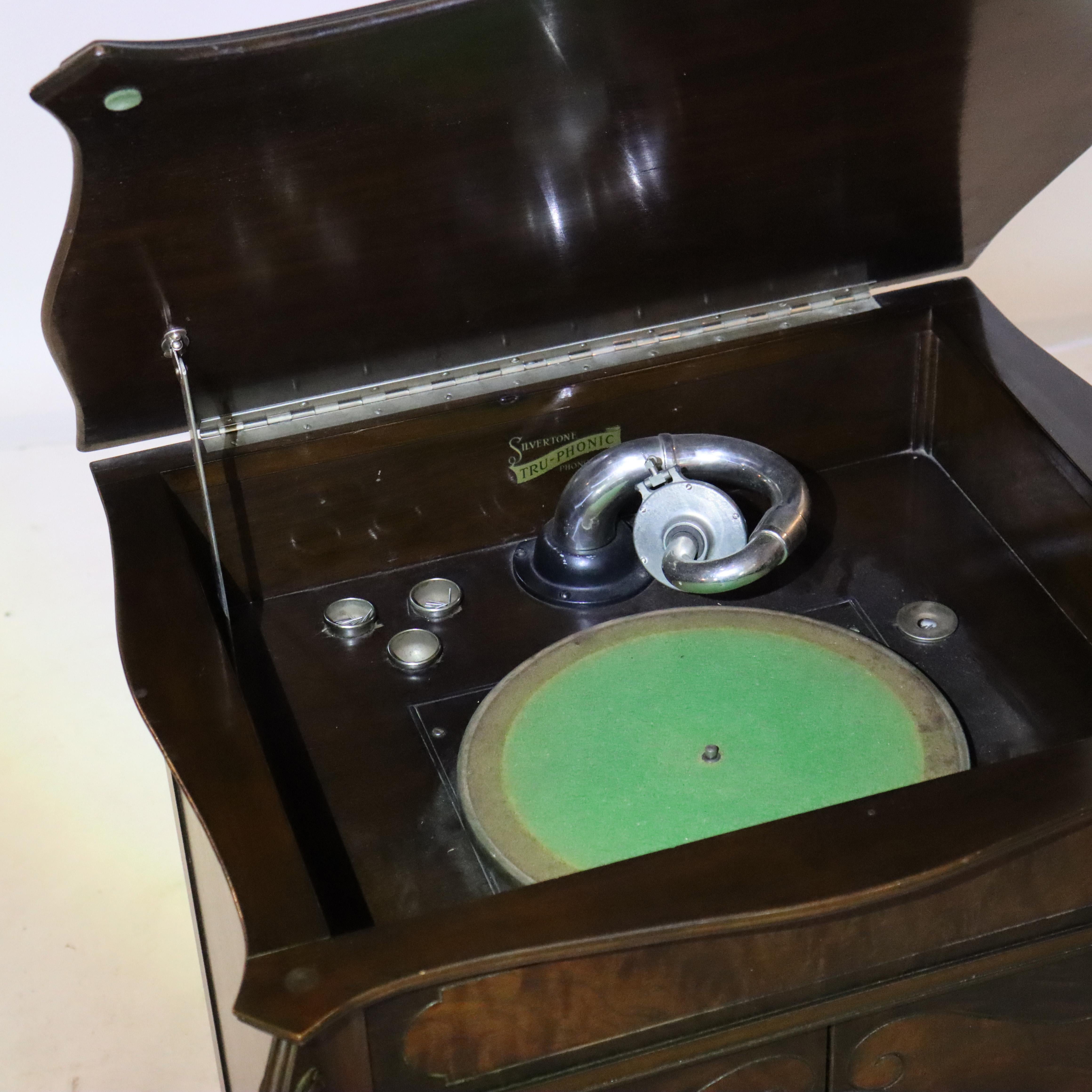 Antique Victrola Silvertone Tru-Phonic Mahogany Phonograph C1920 For Sale 2