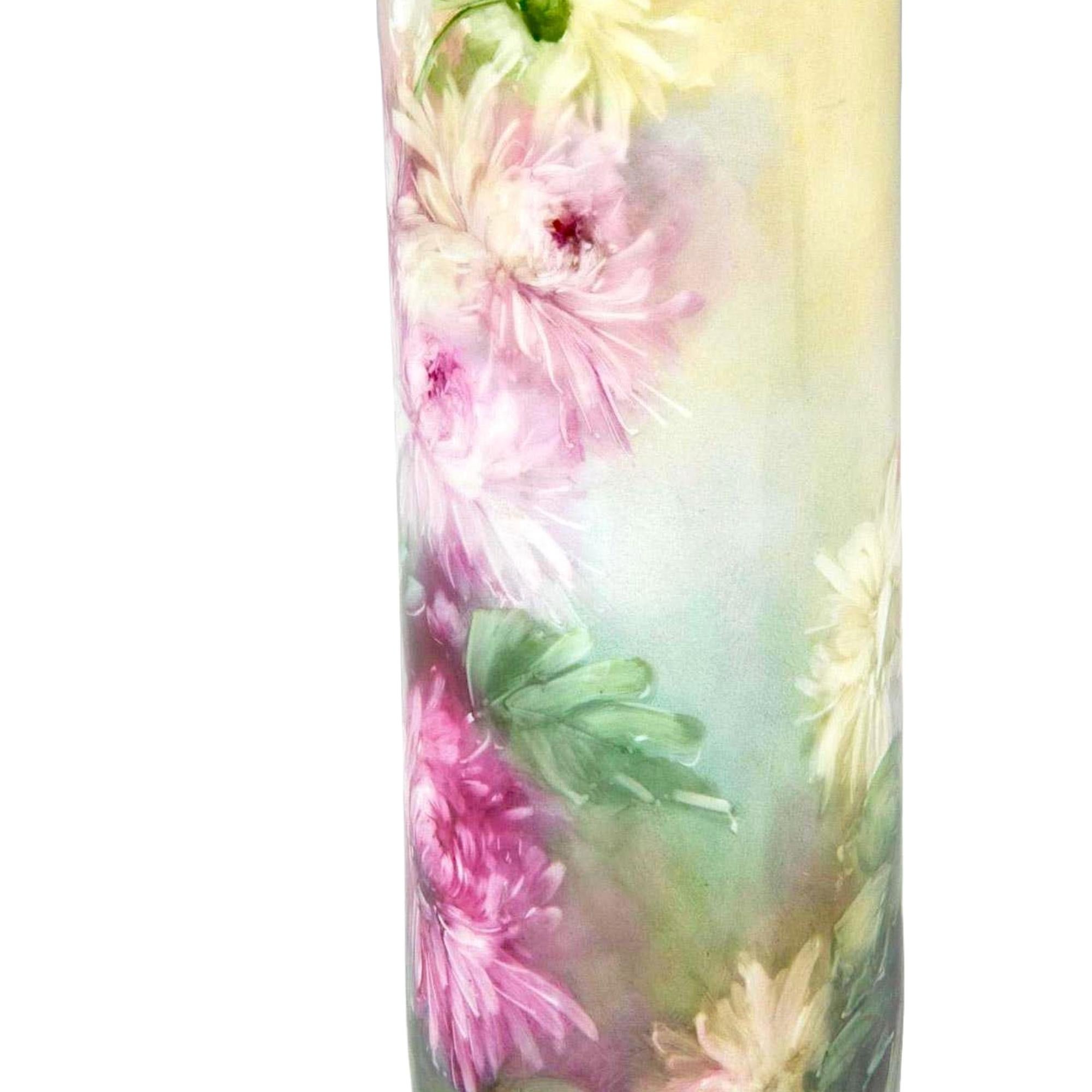 Antique Vienna Austria Hand Painted Porcelain Floral Vase By Leonard Co In Good Condition For Sale In Tarry Town, NY