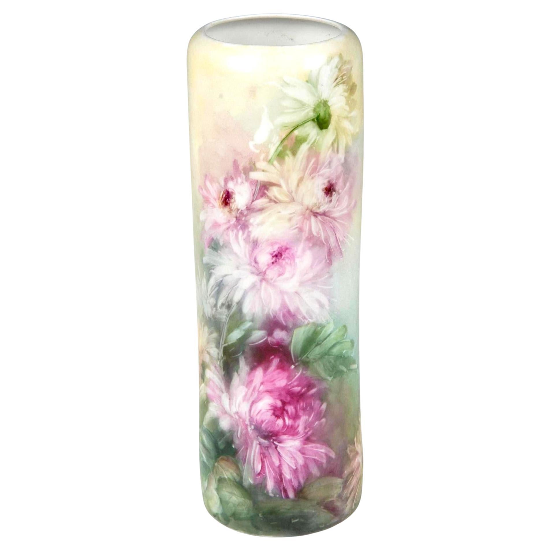 Antique Vienna Austria Hand Painted Porcelain Floral Vase By Leonard Co For Sale 2