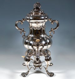 Antique Vienna Biedereier Silver Samovar With Rechaud by Franz Schaffer Mid 19th