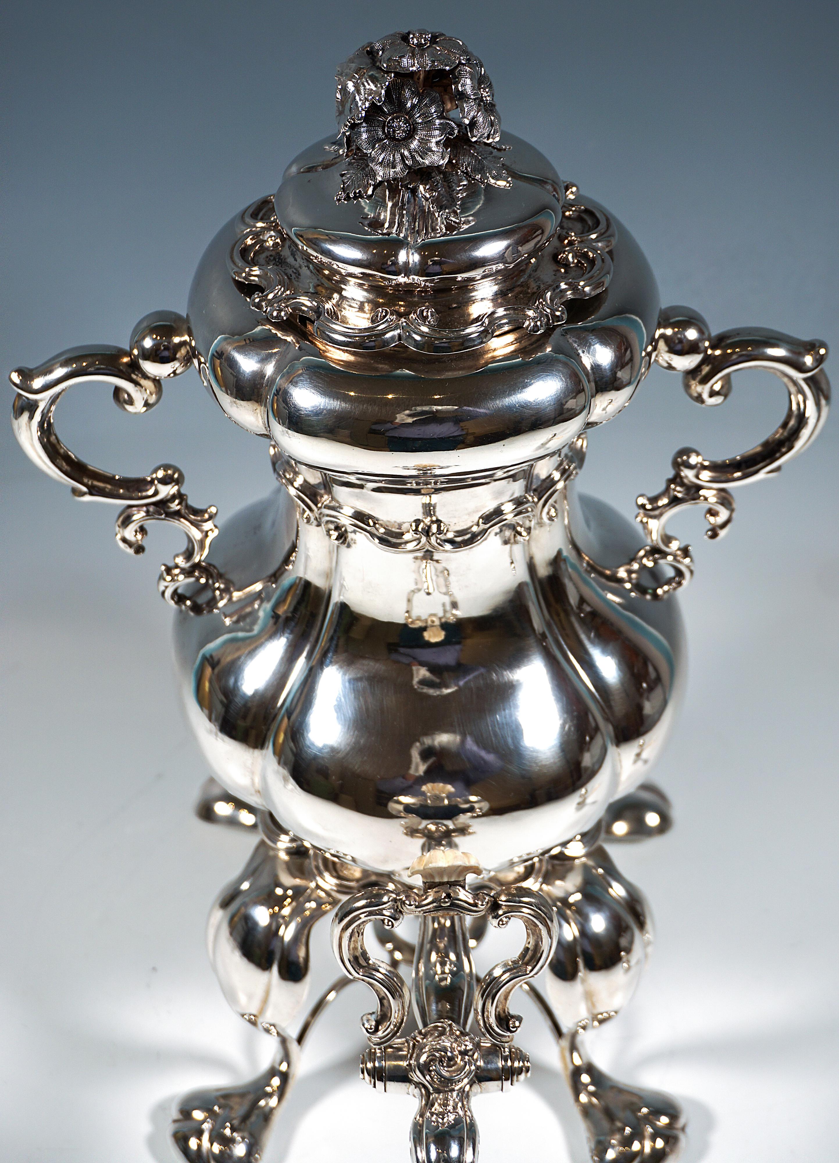 Austrian Antique Vienna Biedereier Silver Samovar With Rechaud by Franz Schaffer Mid 19th