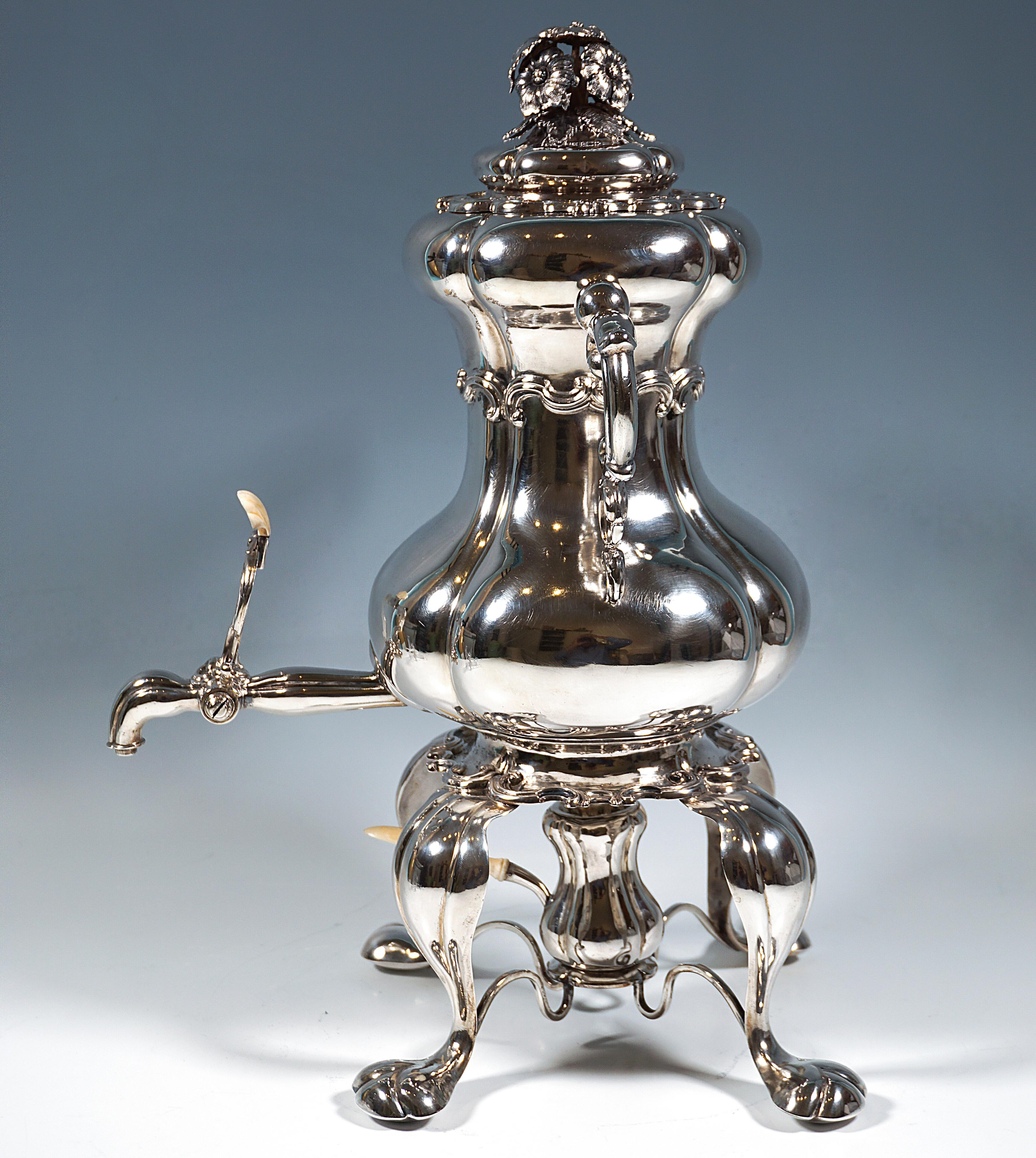 Hand-Crafted Antique Vienna Biedereier Silver Samovar With Rechaud by Franz Schaffer Mid 19th