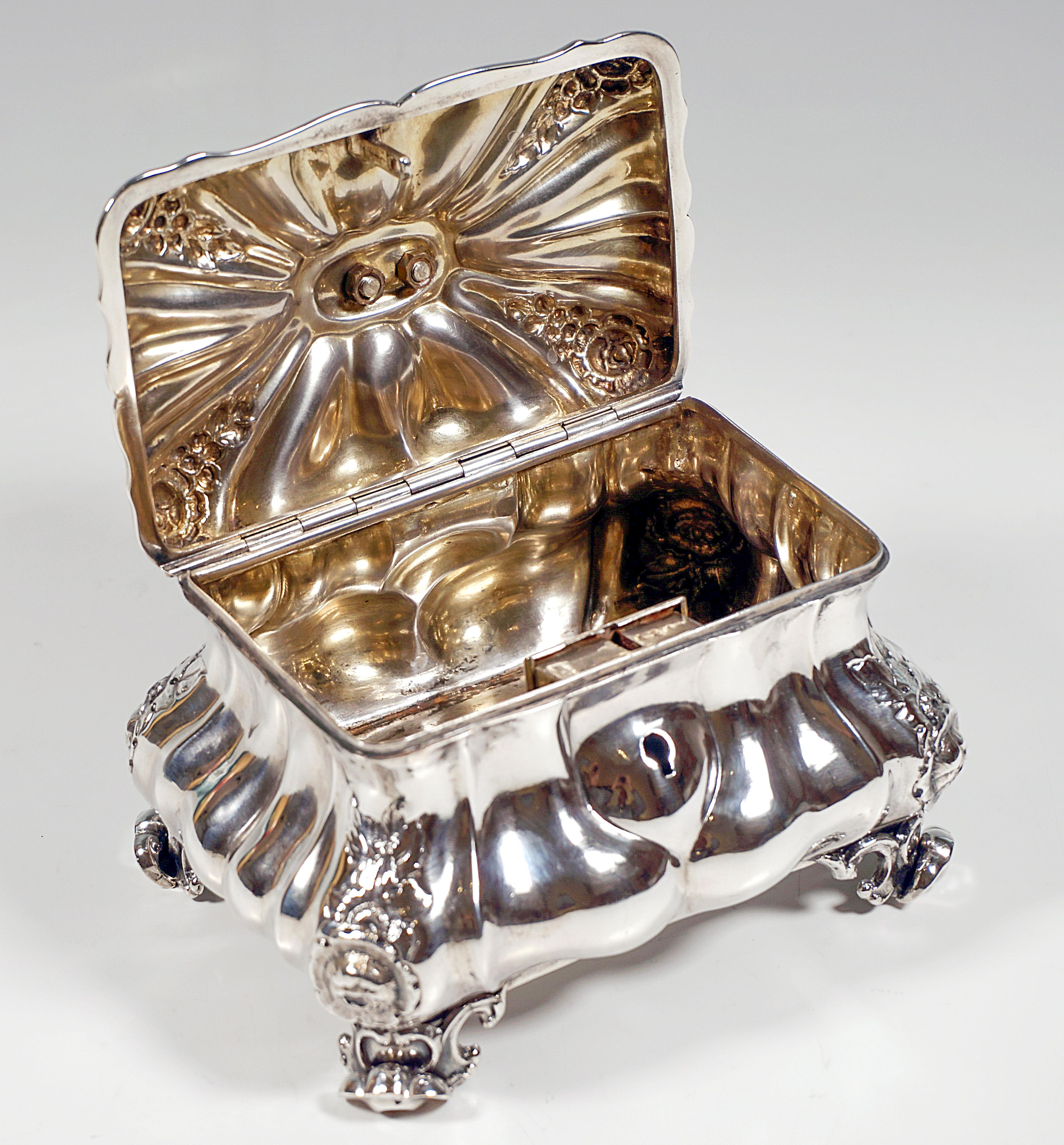 Mid-19th Century Antique Vienna Biedermeier Silver Sugar Box With Pear Knob, by Thomas Dub, 1863 For Sale