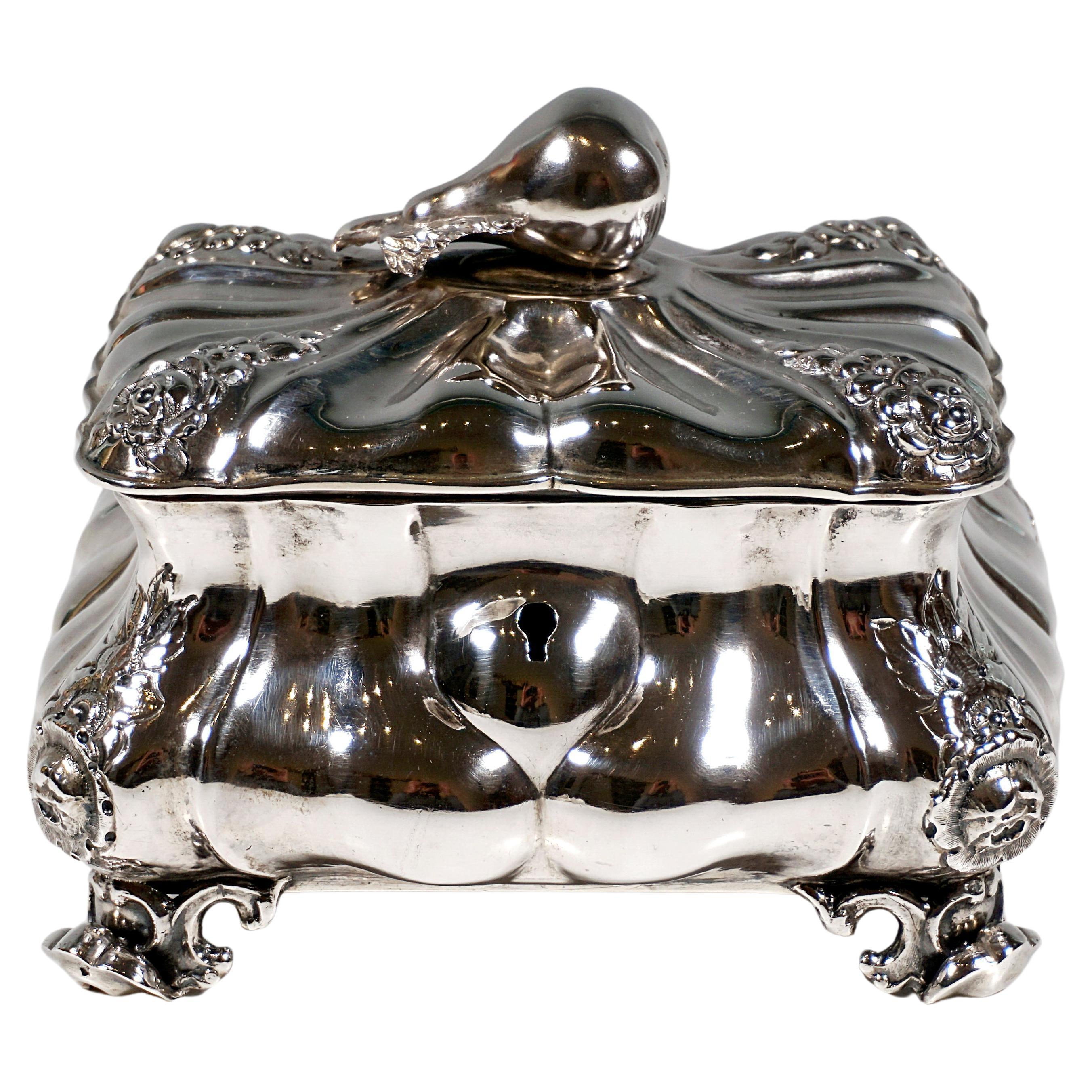 Antique Vienna Biedermeier Silver Sugar Box With Pear Knob, by Thomas Dub, 1863