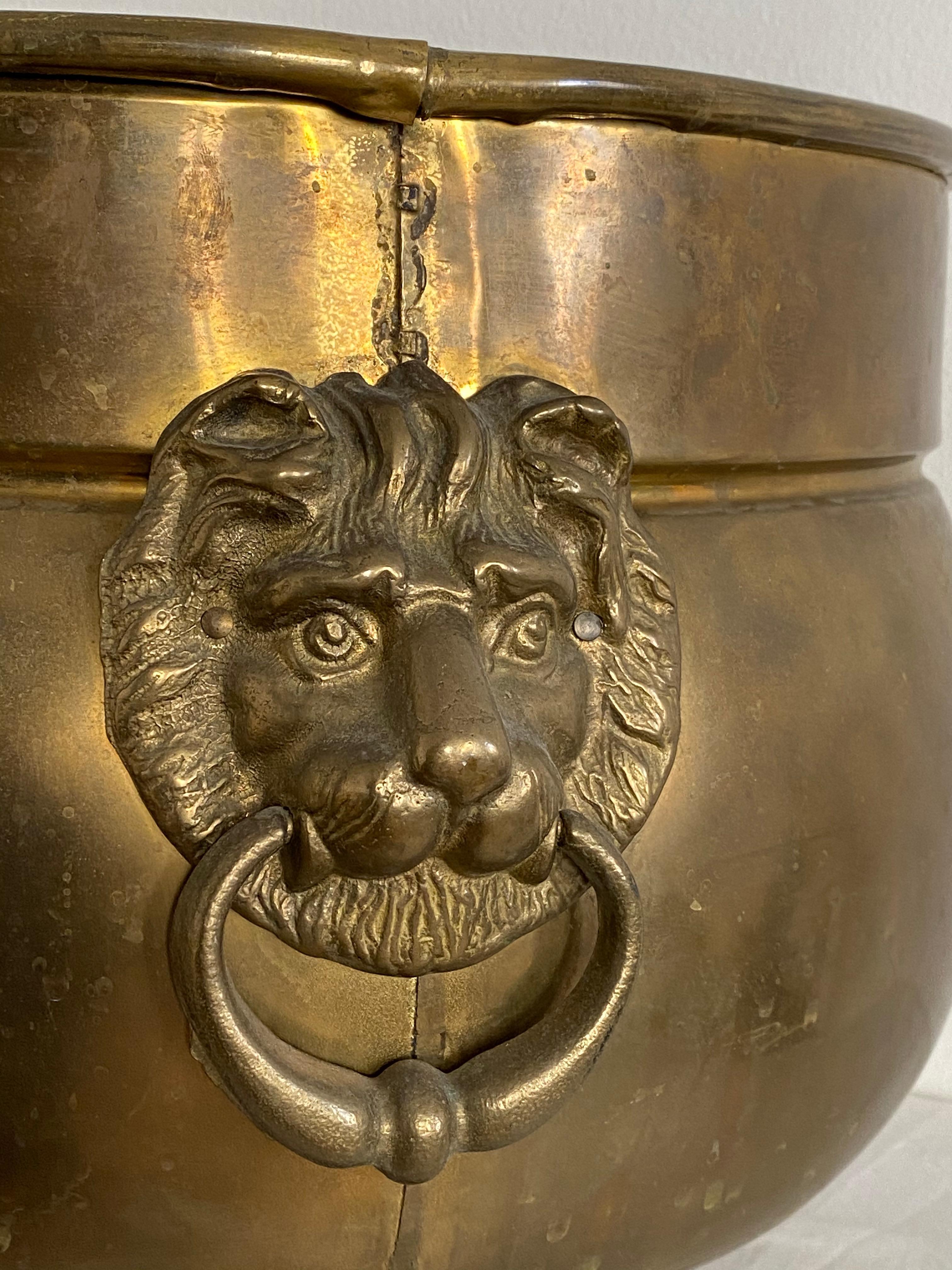 Antique Vienna Brass Rounded Jardinière Plant Pot with Lions Head Handles 5