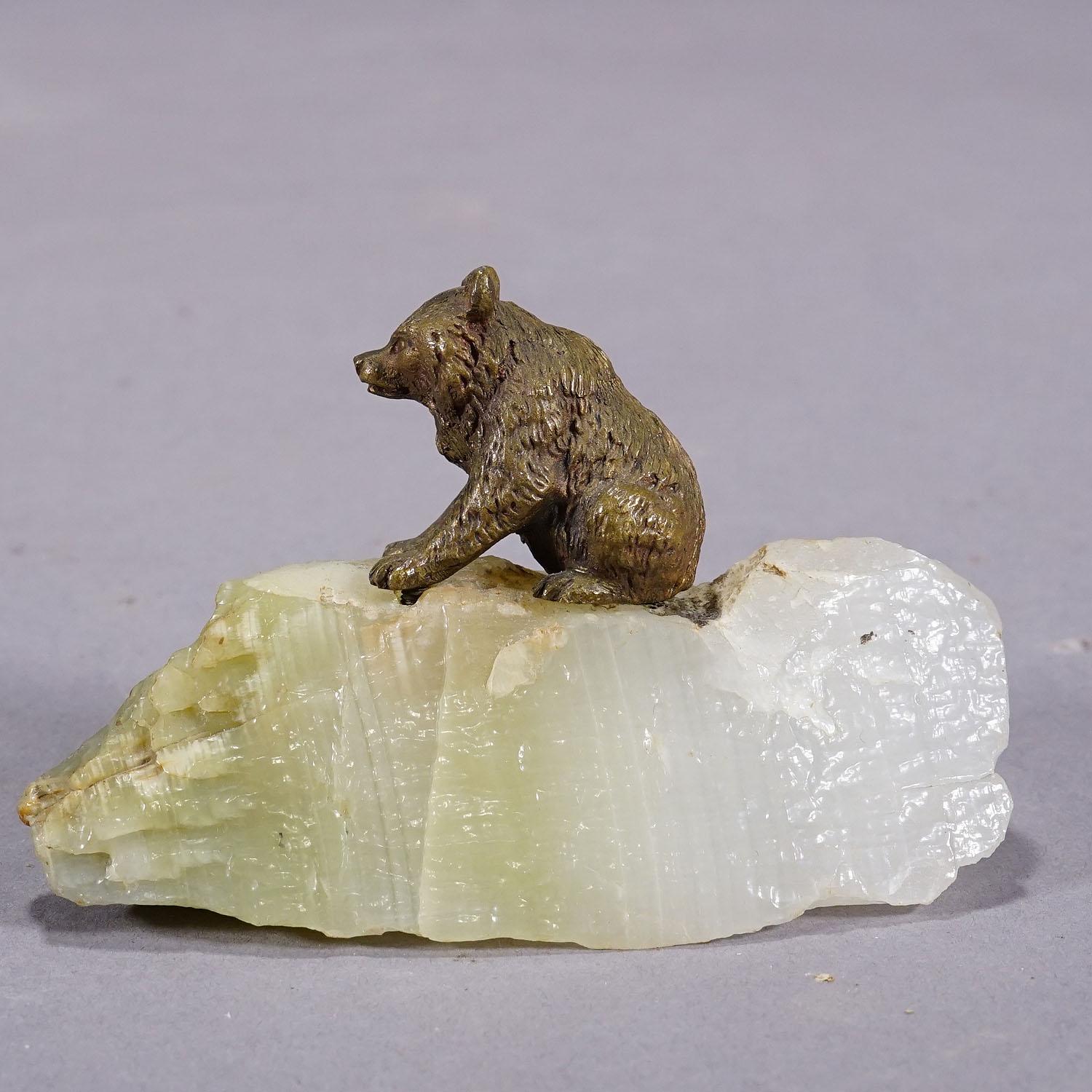 Victorian Antique Vienna Bronce Bear on a Crystal Rock For Sale