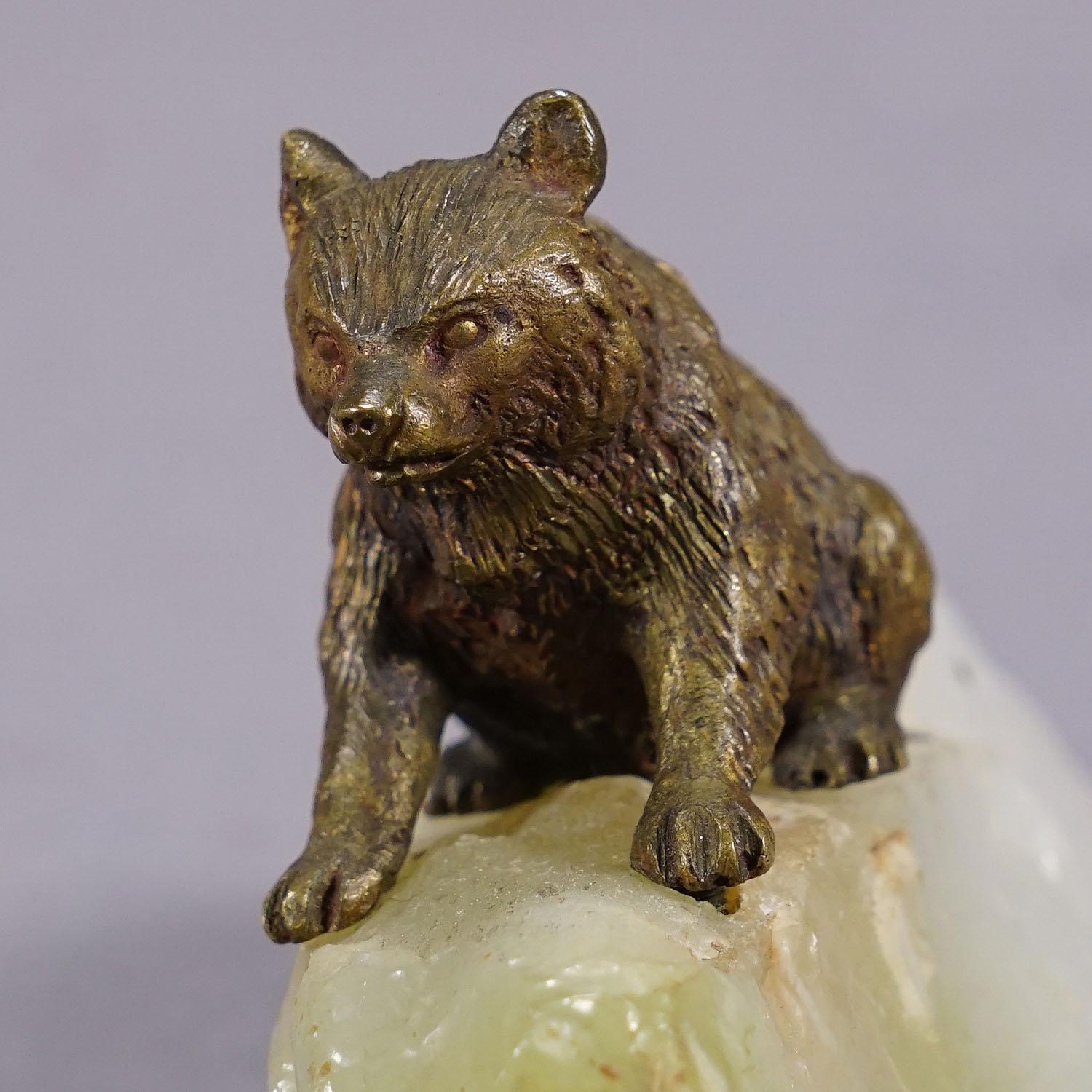 German Antique Vienna Bronce Bear on a Crystal Rock For Sale