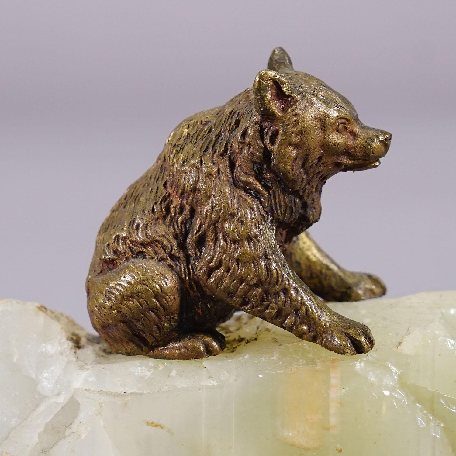 Cast Antique Vienna Bronce Bear on a Crystal Rock For Sale