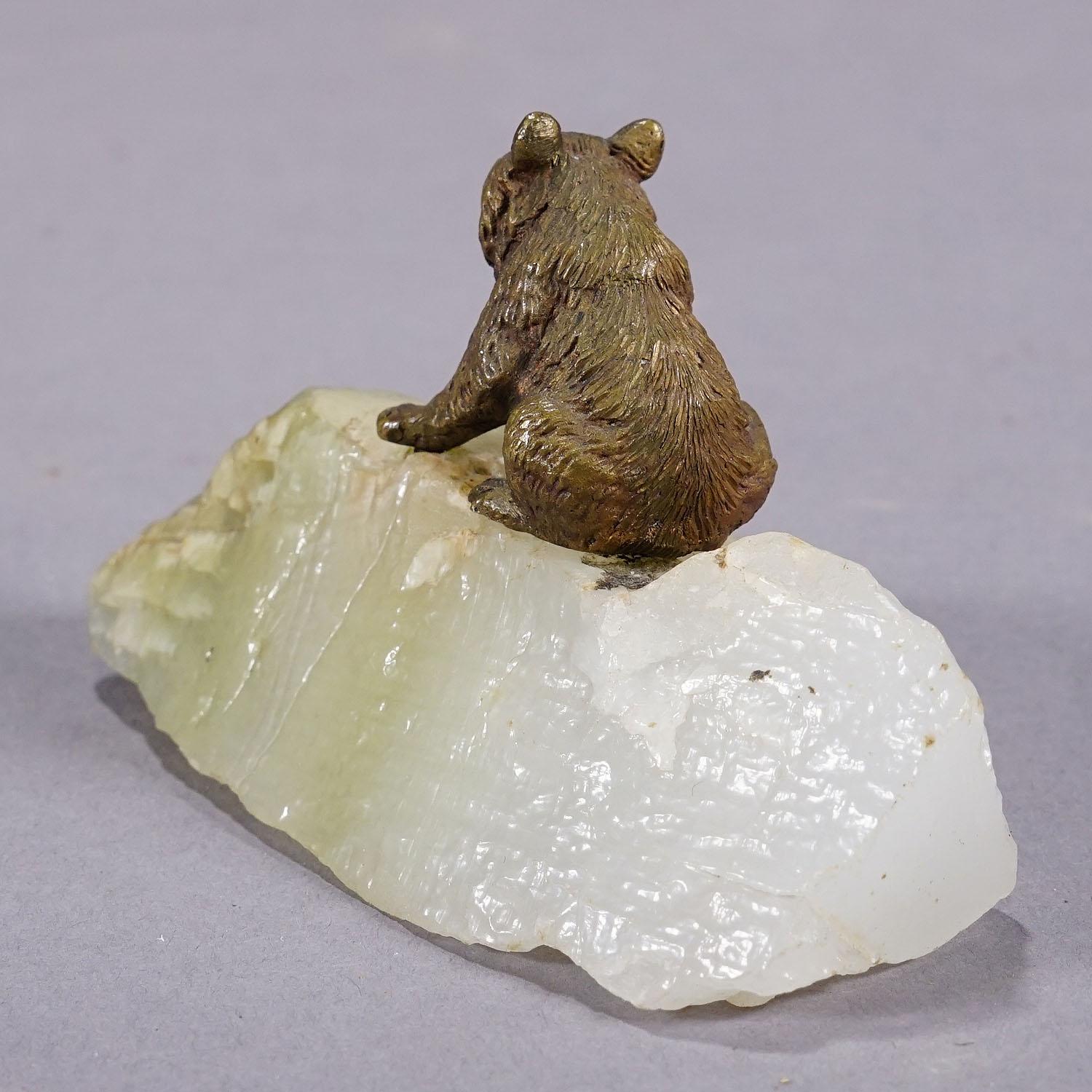 Antique Vienna Bronce Bear on a Crystal Rock In Good Condition For Sale In Berghuelen, DE