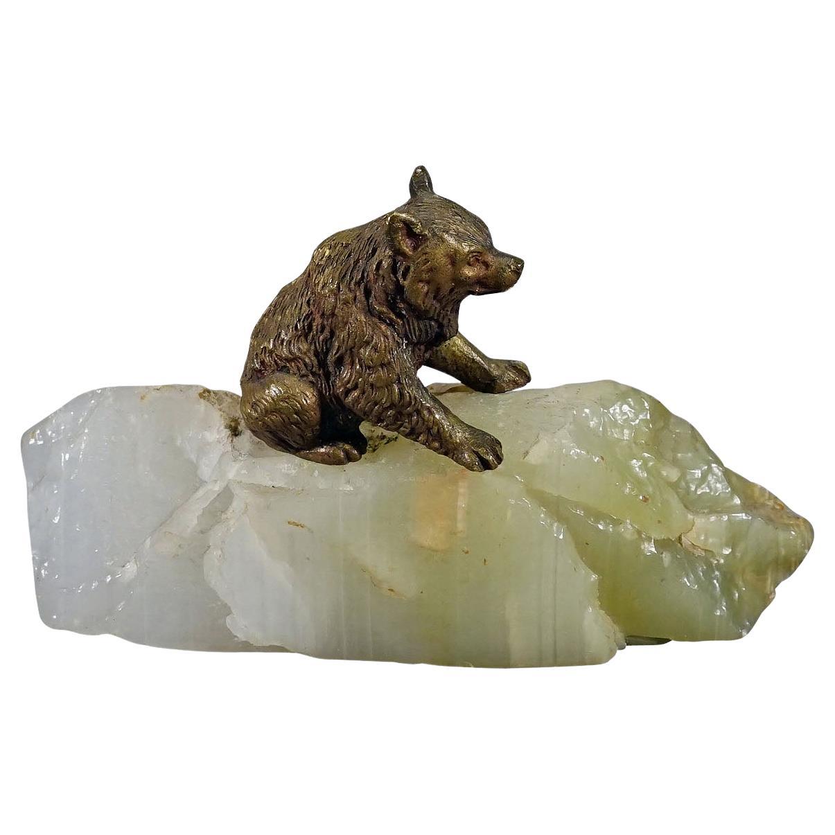Antique Vienna Bronce Bear on a Crystal Rock For Sale