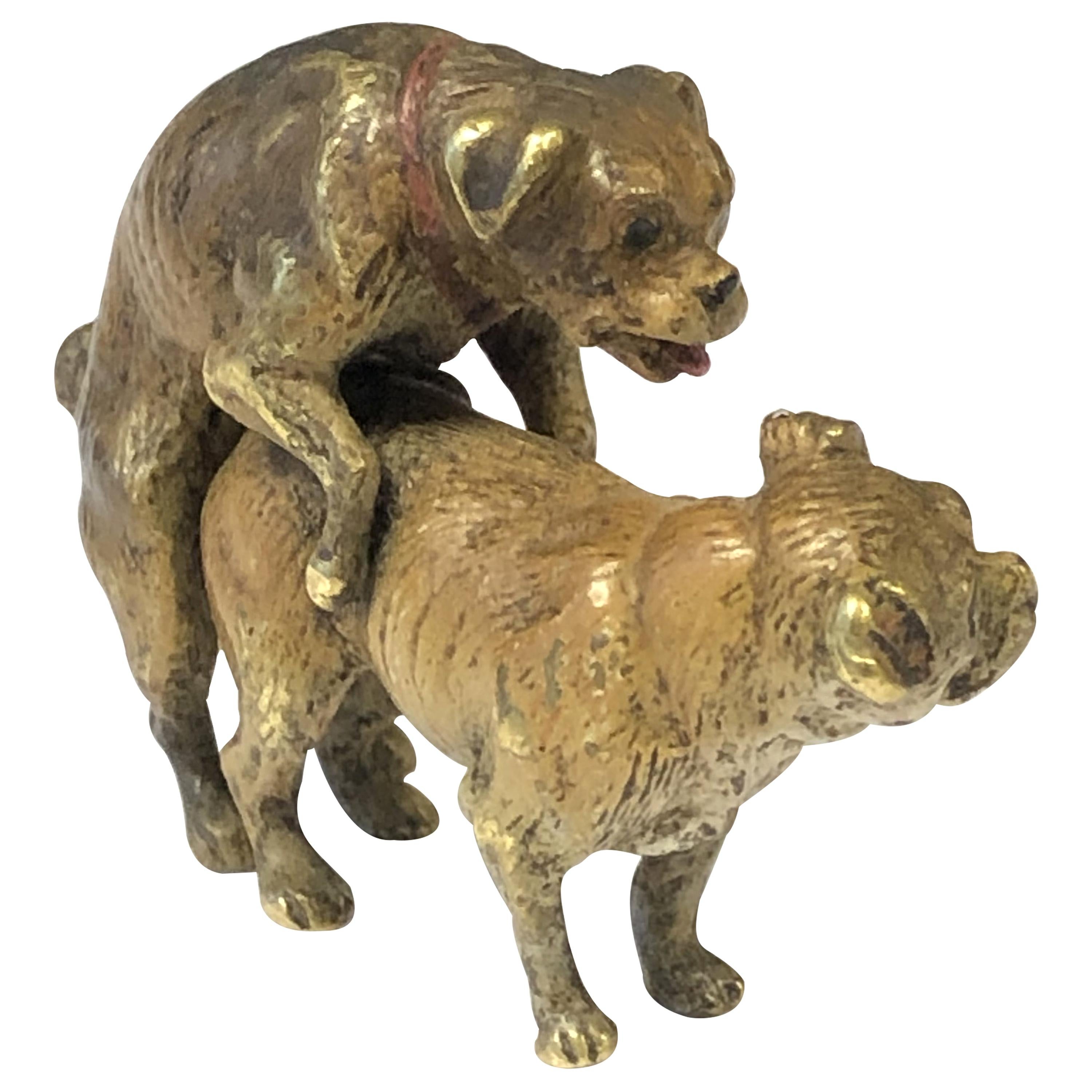 Antique Vienna Bronze Cold Painted Enamel Pug Dog Figure