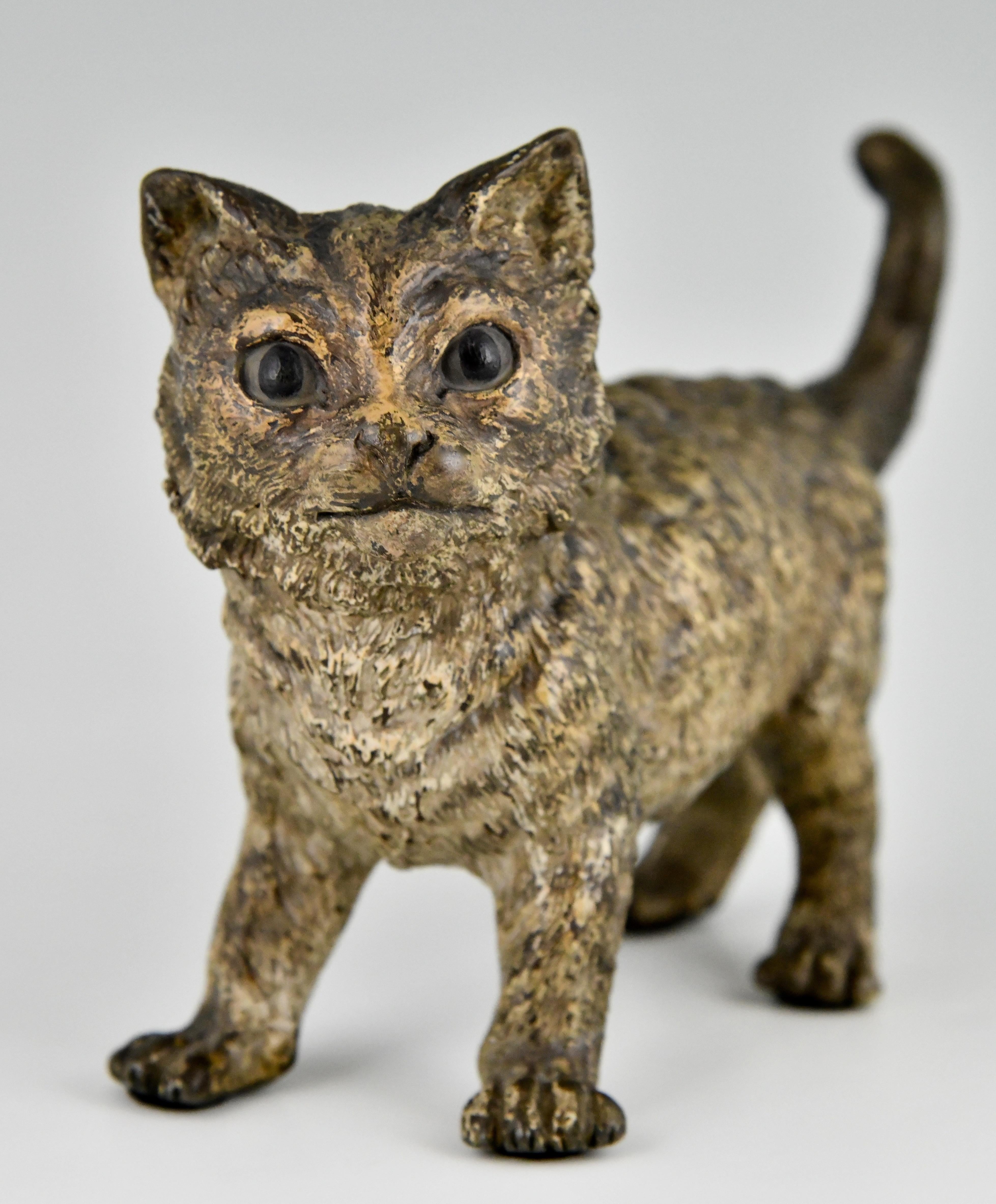 Early 20th Century Antique Vienna Bronze Sculpture of a Cat by Bergman, Austria, ca. 1900 For Sale