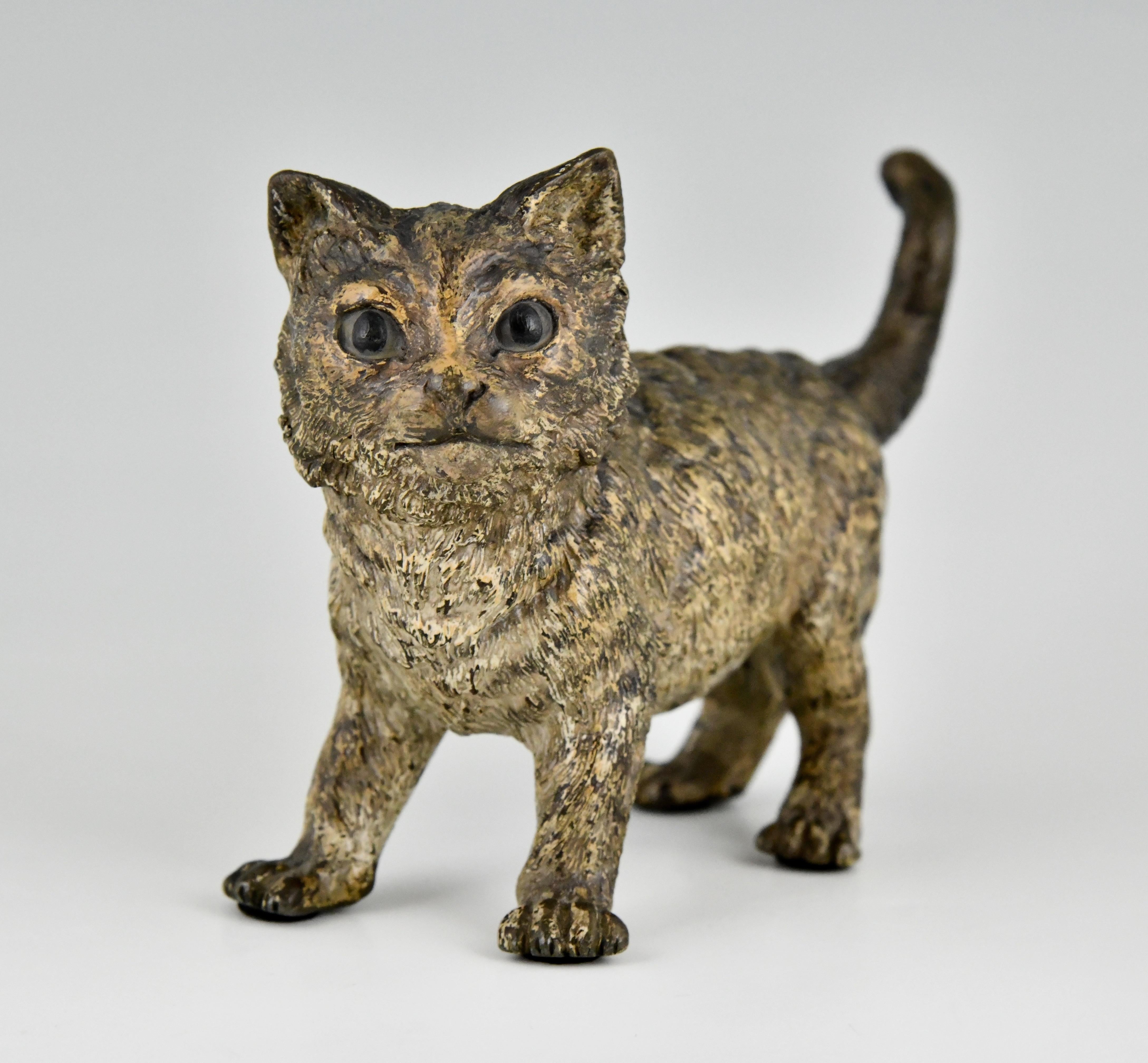 Français Sculpture ancienne en bronze de Vienne d'un chat par Bergman, Autriche, vers 1900 en vente