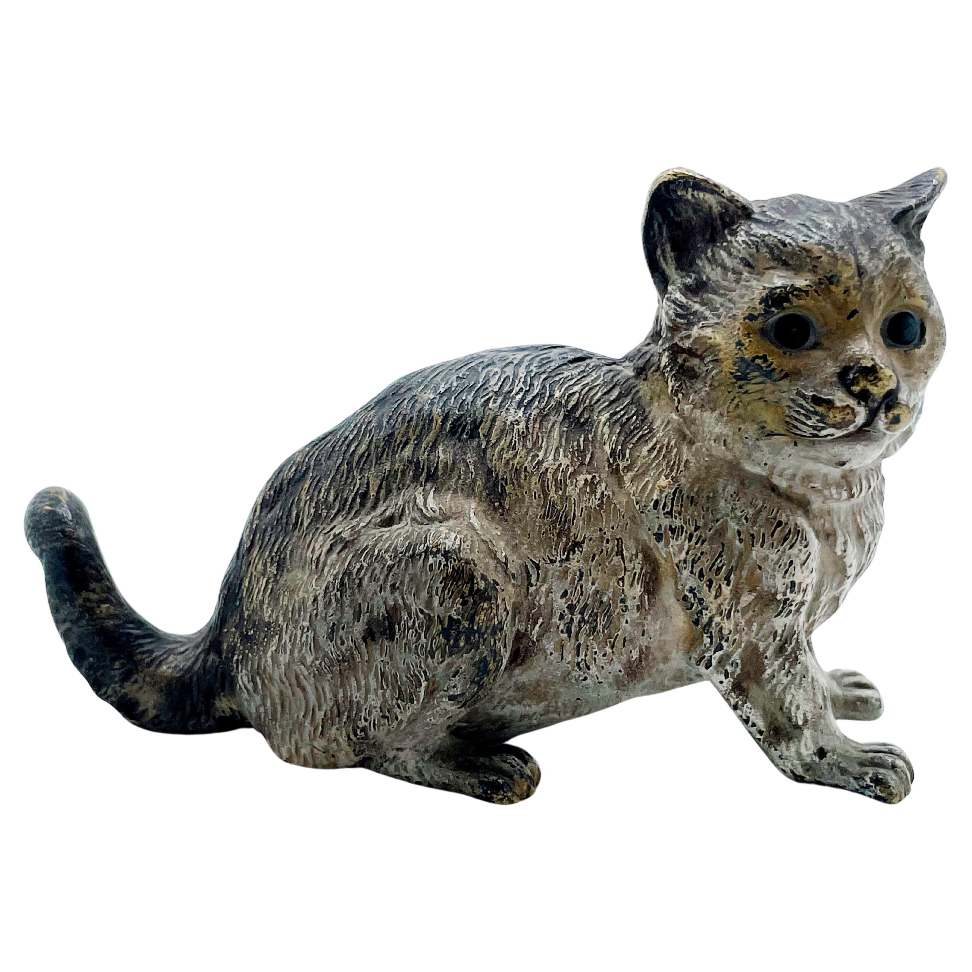 Antique Vienna Bronze sculpture of a cat from Bergman, Austria, ca. 1900