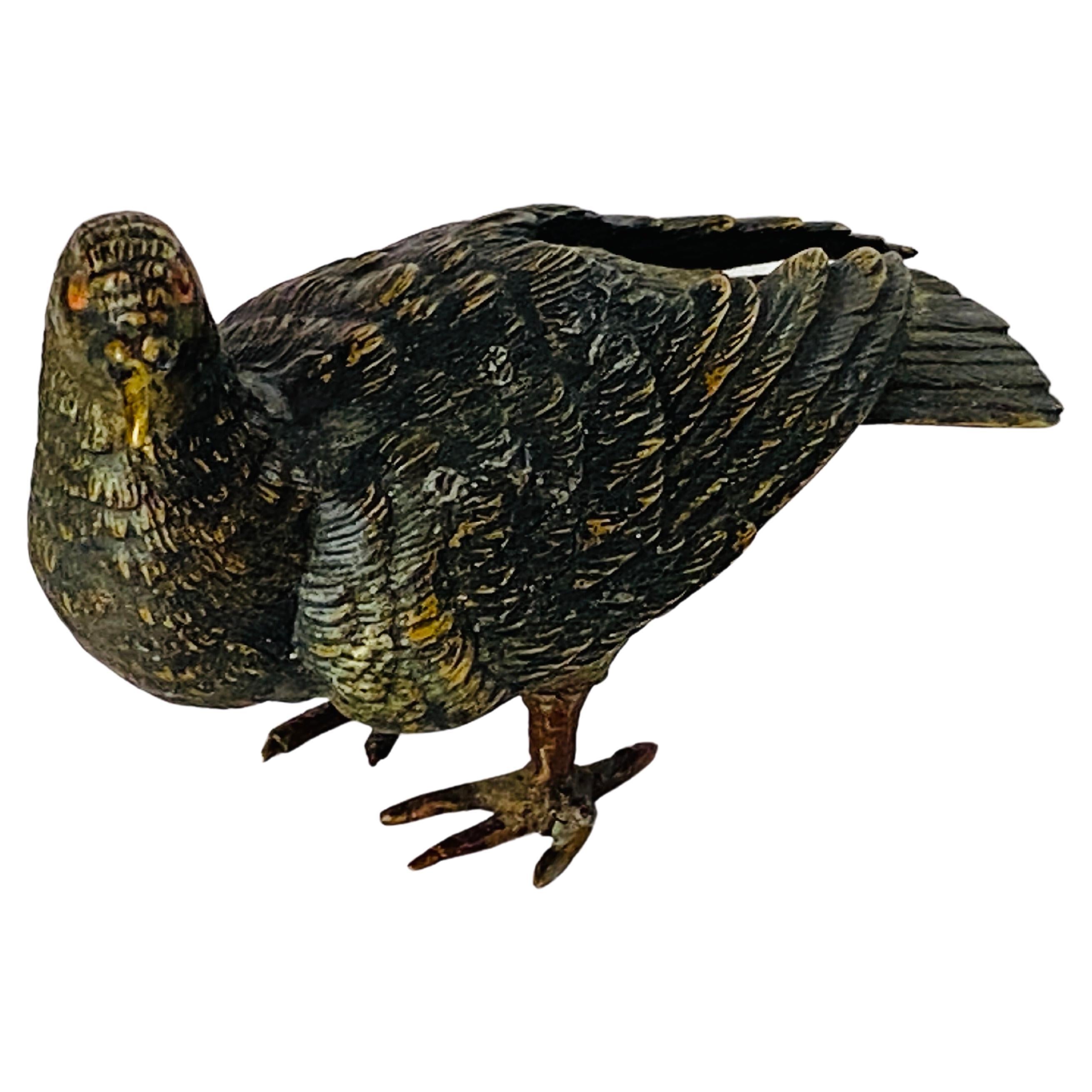 Vienna cold painted bronze Partridge antique figure

Offered is a Viennese cold-painted bronze figure of a partridge dating to the early 20th century. He shows an antique patina with expected losses to the original paint.