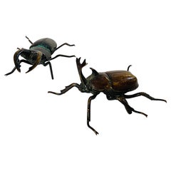 Antique Vienna Bronze Sculpture of  Beetles in Bergman Style Austria Set of 2