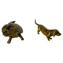 Antique Vienna Bronze Sculpture of Turtle and Dog Bergman Style Austria Set of 2