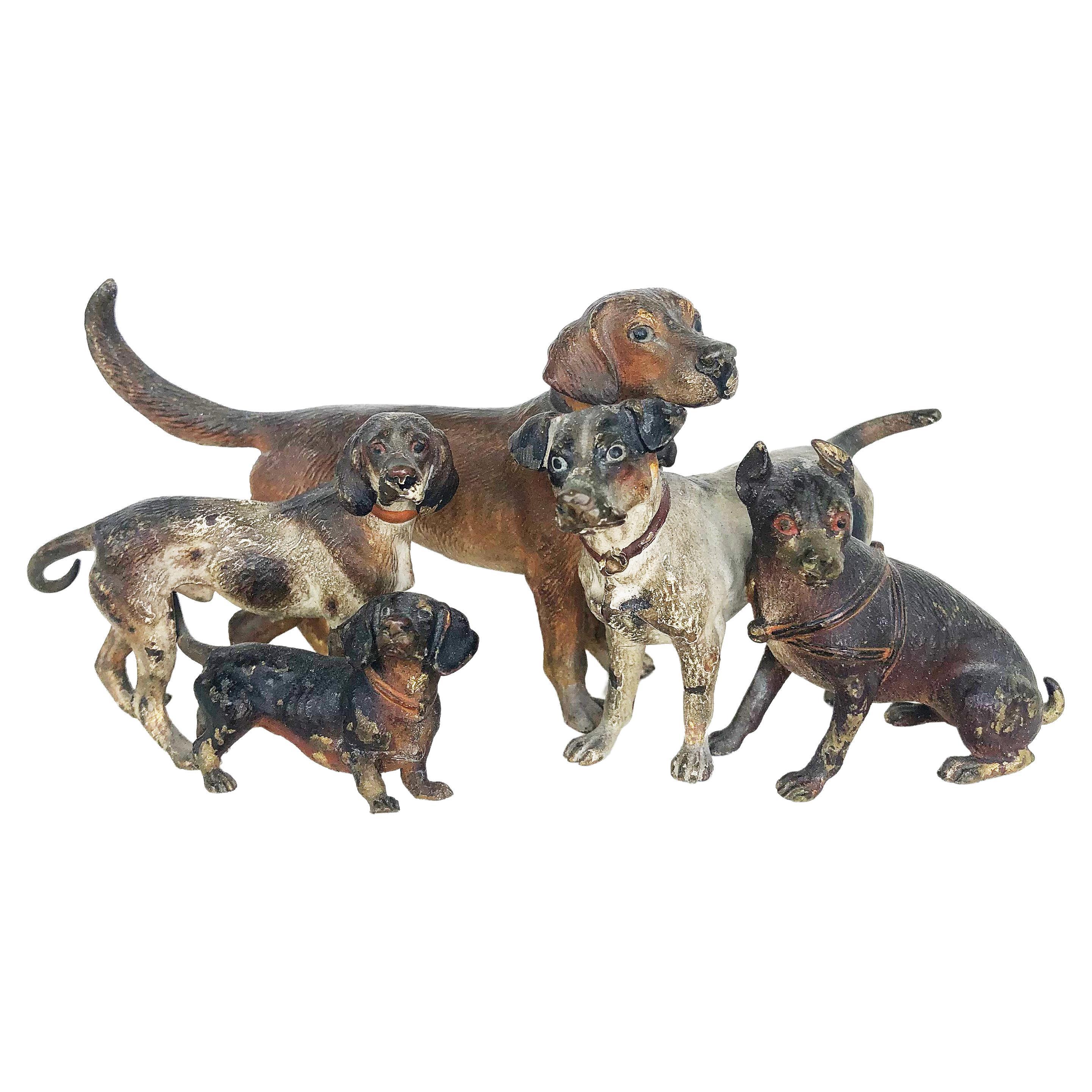 Antique Vienna Cold-Painted Bronze 5-Dog Group, Austria
