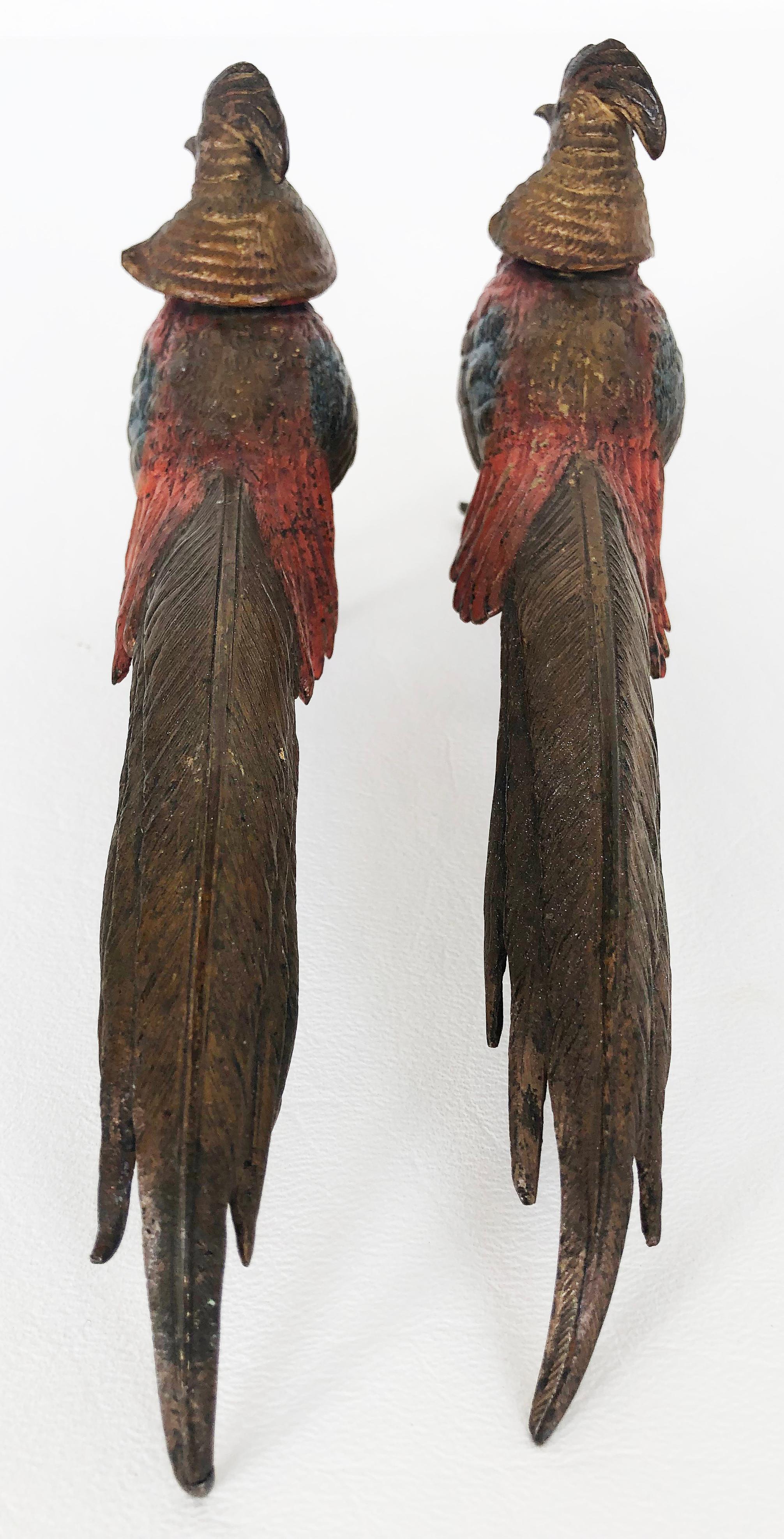20th Century Antique Vienna Cold-Painted Bronze Pheasants, a Pair For Sale