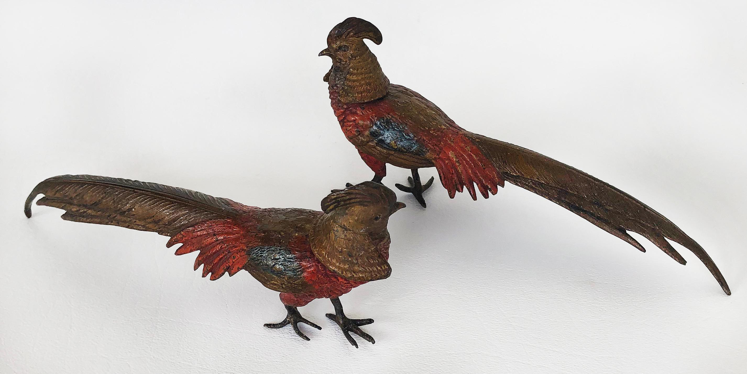 Antique Vienna Cold-Painted Bronze Pheasants, a Pair For Sale 1