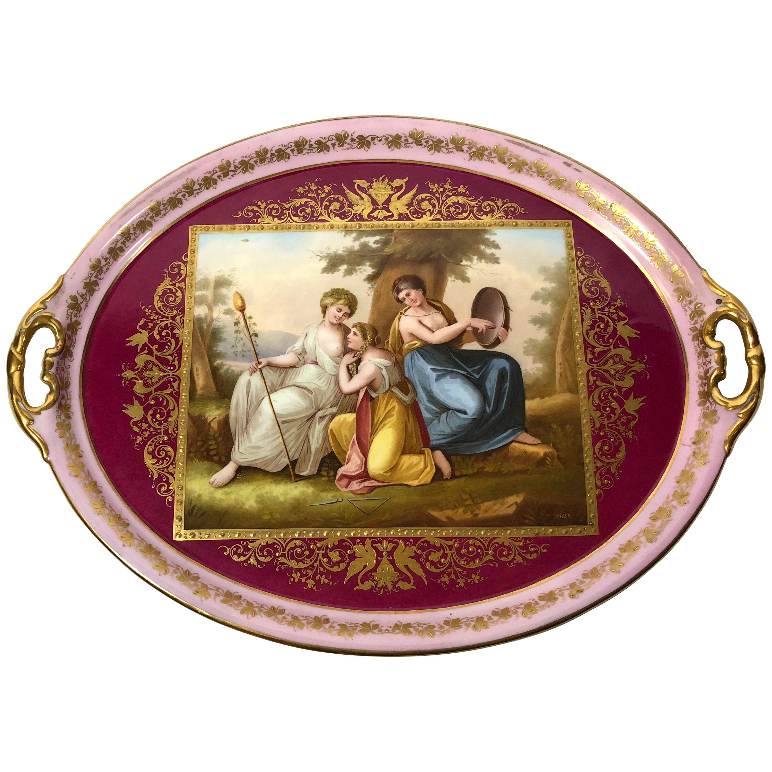Antique Vienna Enameled Plate, circa 1870 For Sale