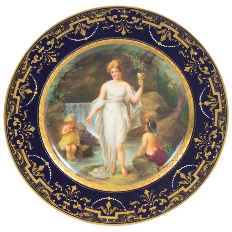 Antique Vienna Porcelain Cabinet Plate Bidenschild Mark, 19th Century