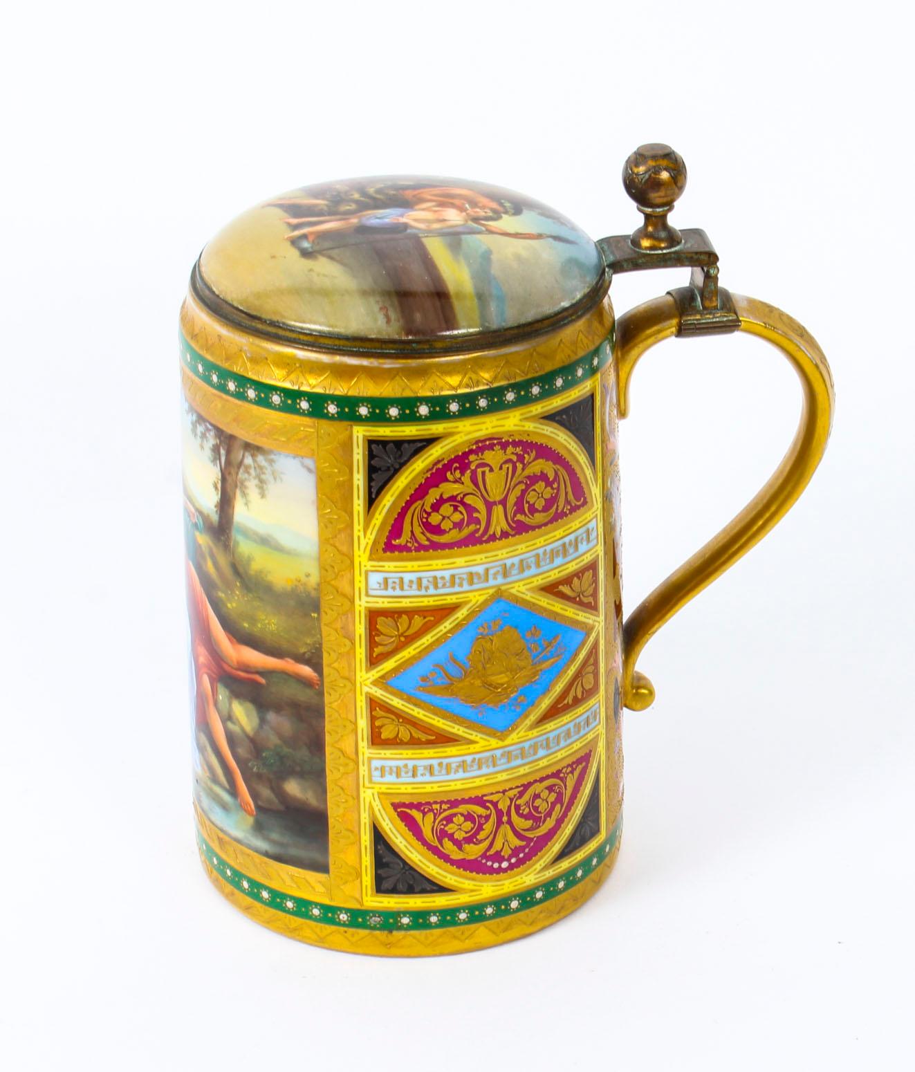 Antique Vienna Porcelain Lidded Tankard with Amor and Psyche, 19th Century 11