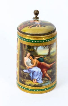 Antique Vienna Porcelain Lidded Tankard with Amor and Psyche, 19th Century