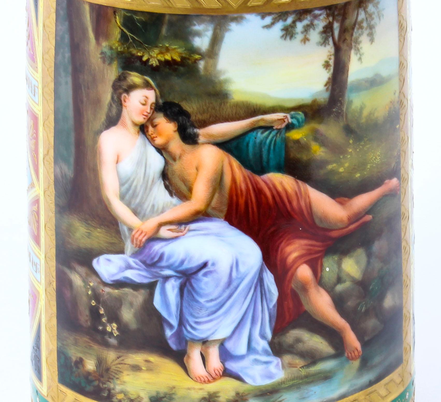 Late 19th Century Antique Vienna Porcelain Lidded Tankard with Amor and Psyche, 19th Century